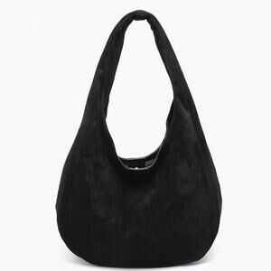 Katherine Slouchy Vegan Suede Round Hobo Tote Black